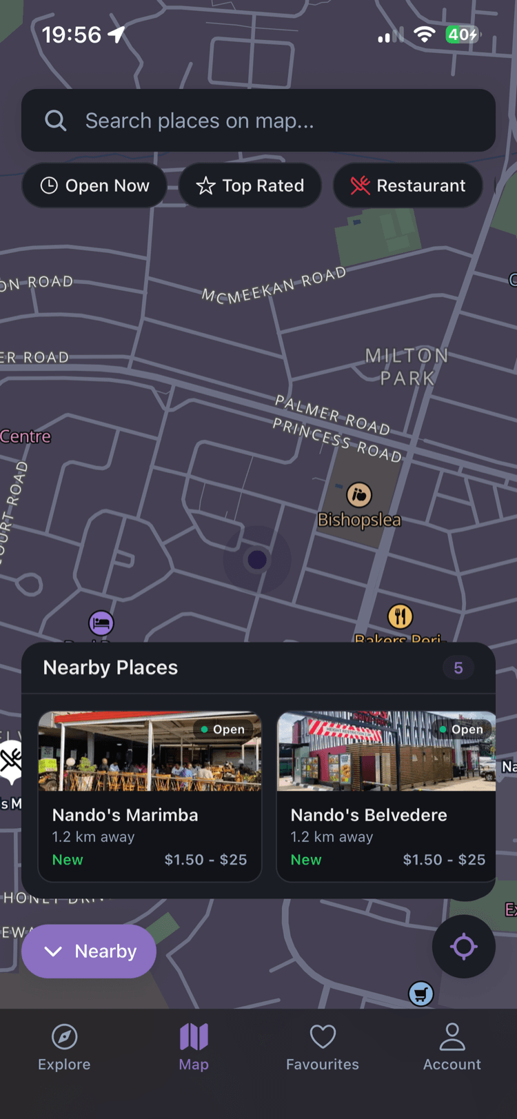 ZimPlaces interactive map screen